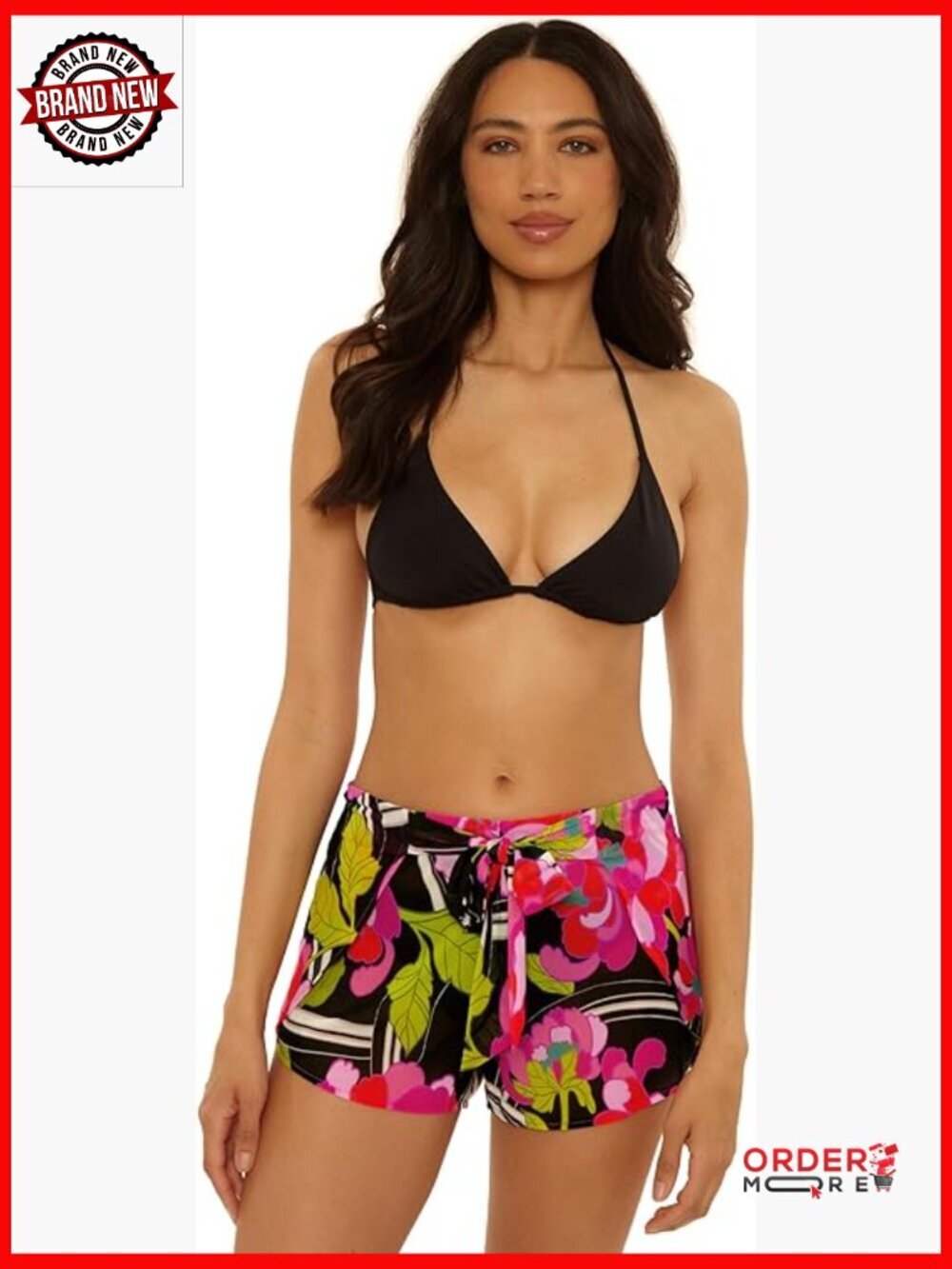 Sheer Floral Print Wrap Shorts, Tie-Front Waist, Flowly Beach Cover Up